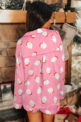 Rosa Set aus Satinhemd und Shorts mit Weihnachtsmann-Print